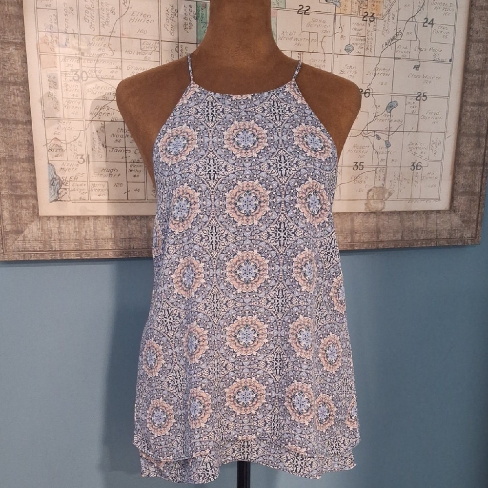 Paper Crane Blue and White Patterned Camisole